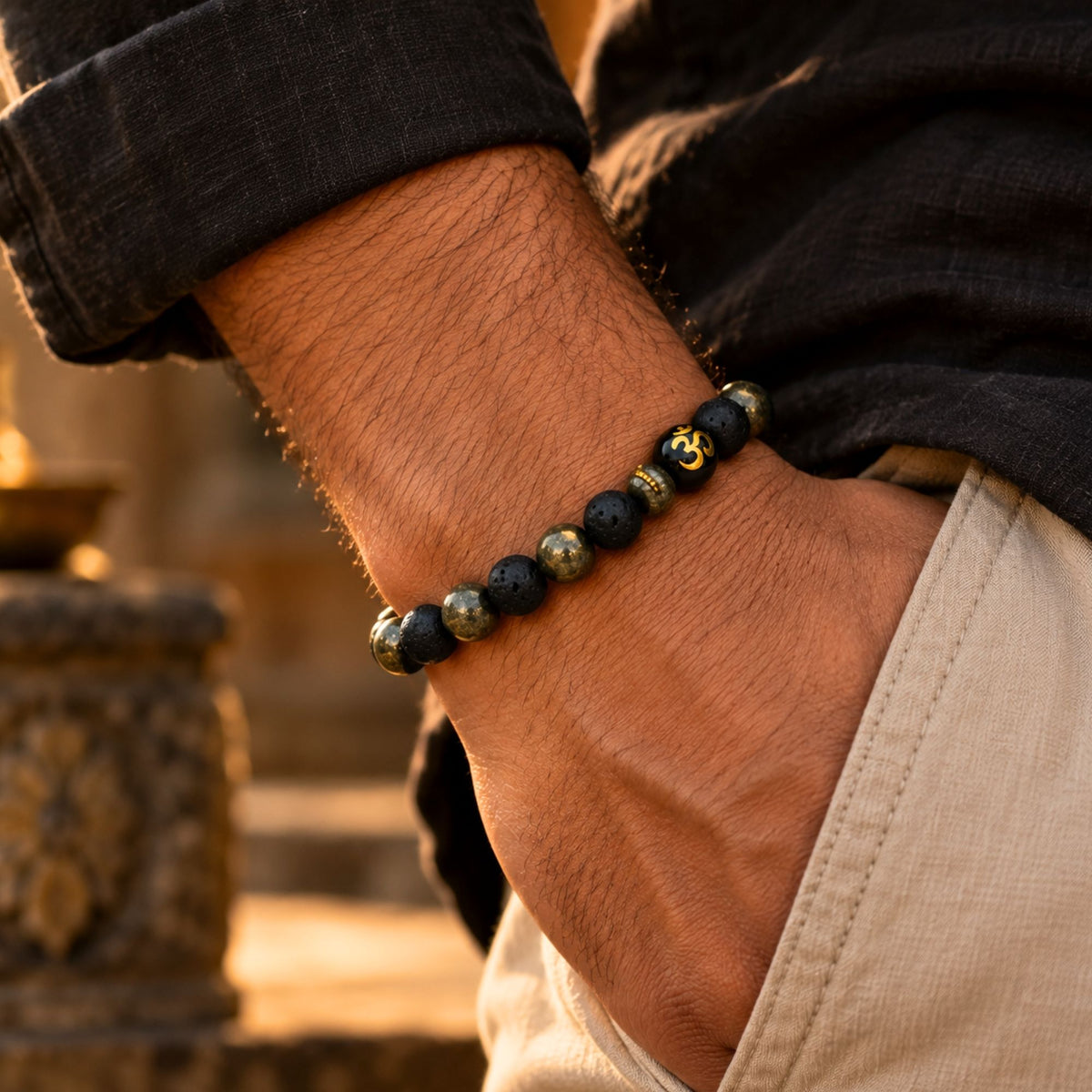 Om Pyrite & Lava Stone Wealth Band