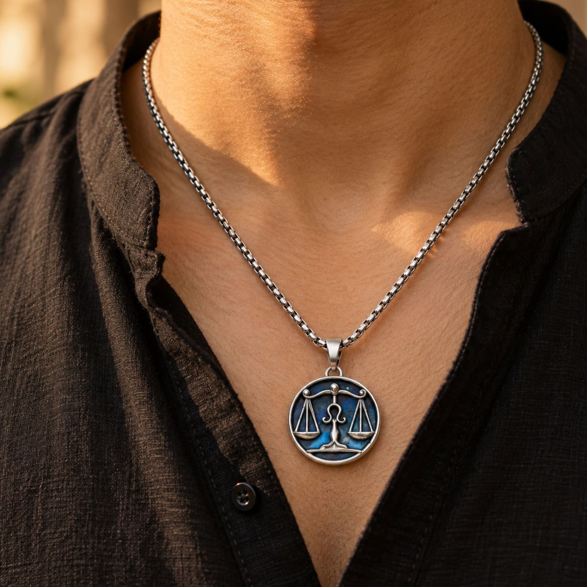 Libra Zodiac Pendant with Lapis Lazuli Stone