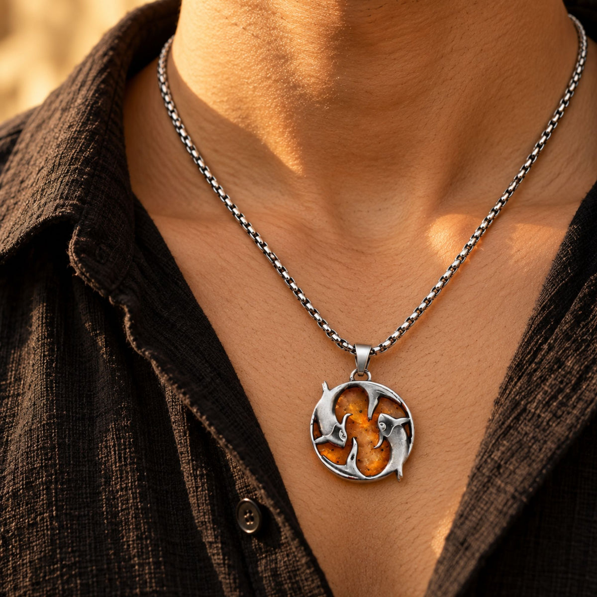 Pisces Zodiac Pendant with Citrine Stone