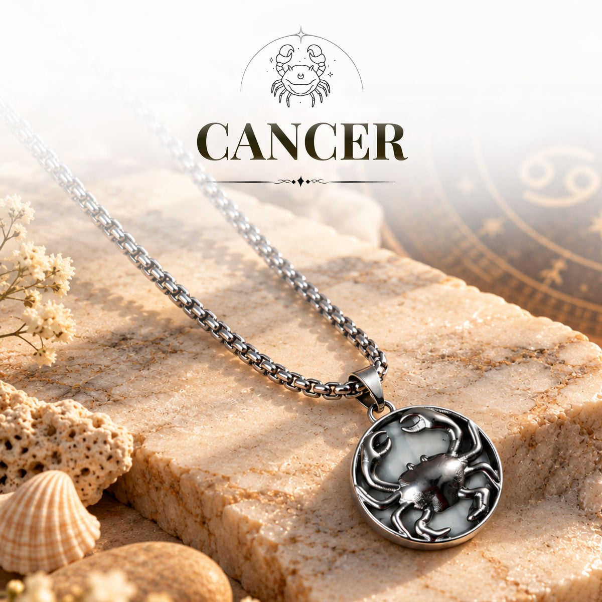 Cancer Zodiac Pendant with Howlite Stone