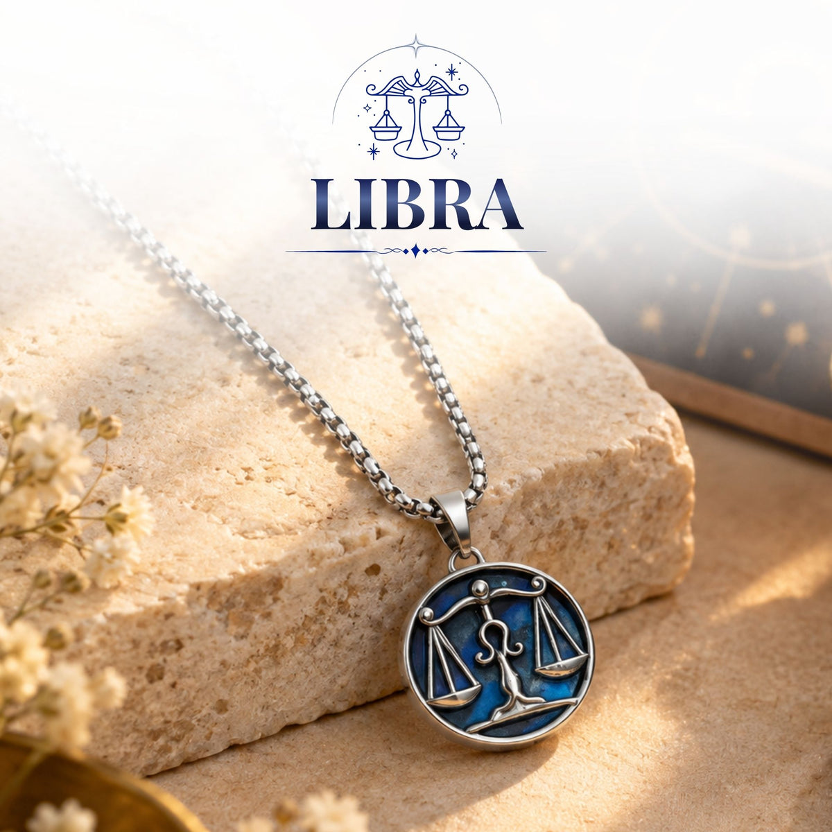 Libra Zodiac Pendant with Lapis Lazuli Stone