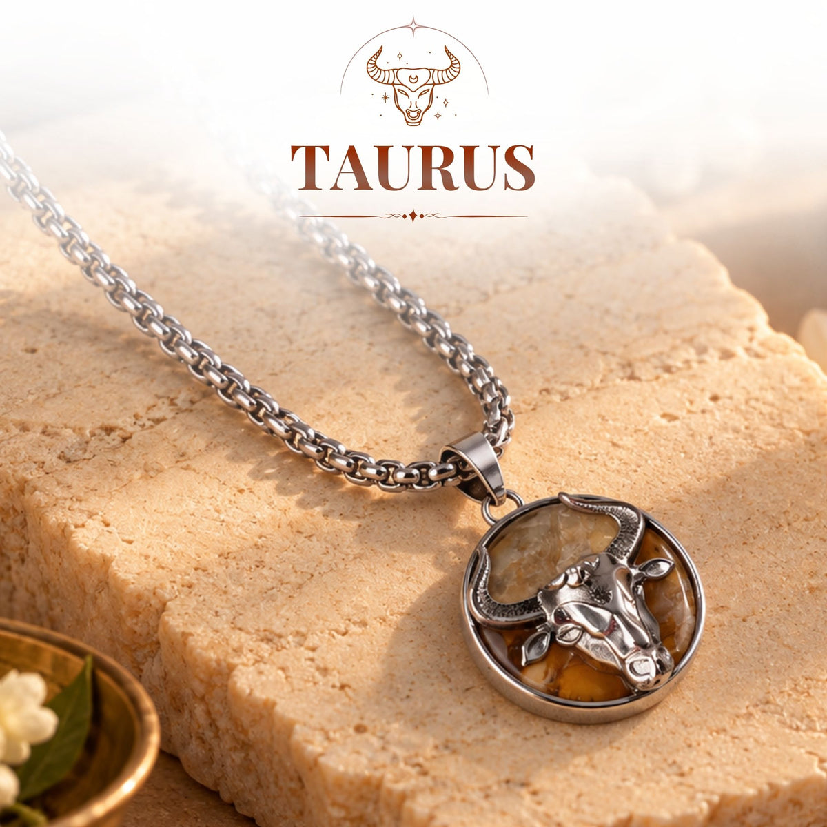 Tauras Zodiac Pendant with Sunstone