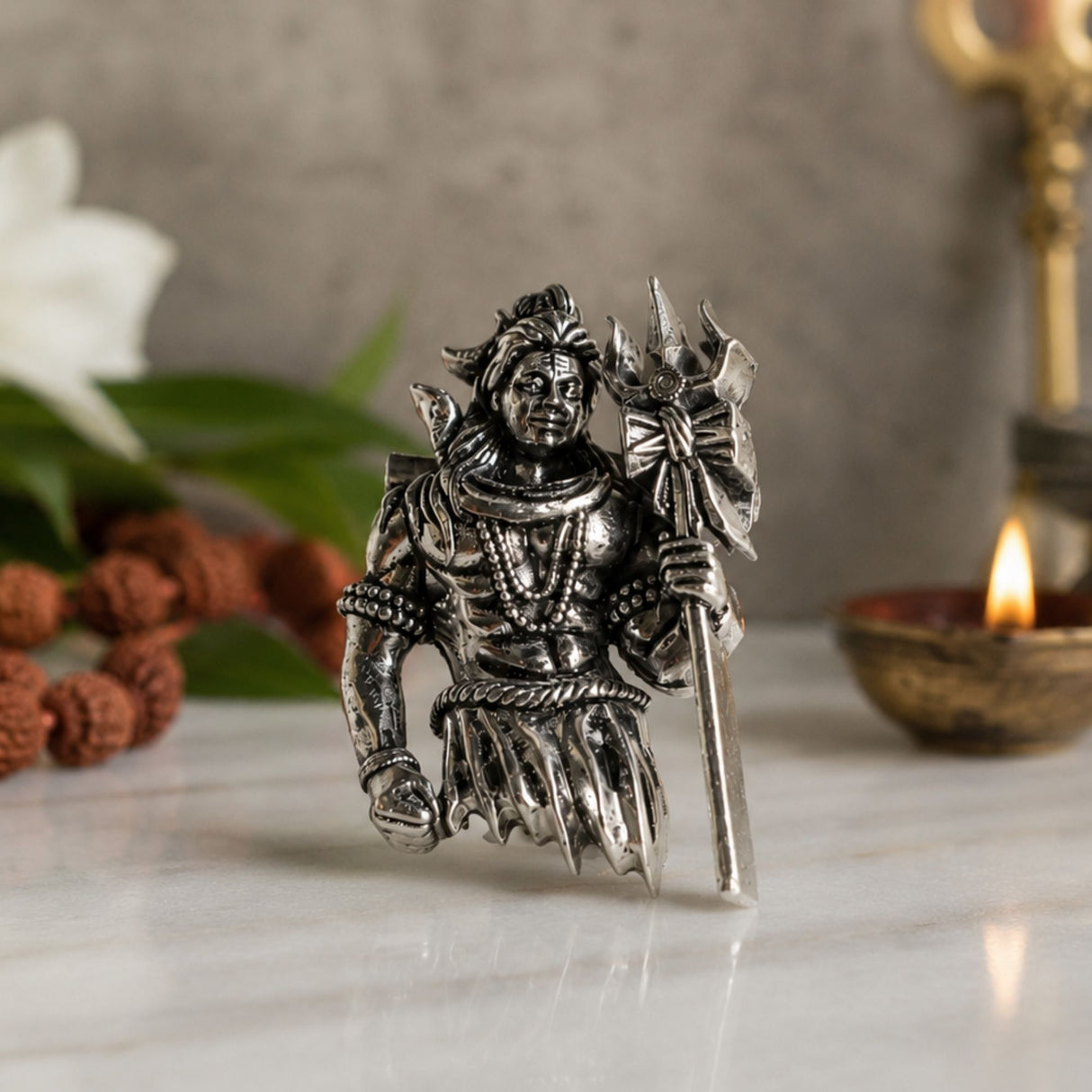 Silver Plated Fierce Shiva Brooch