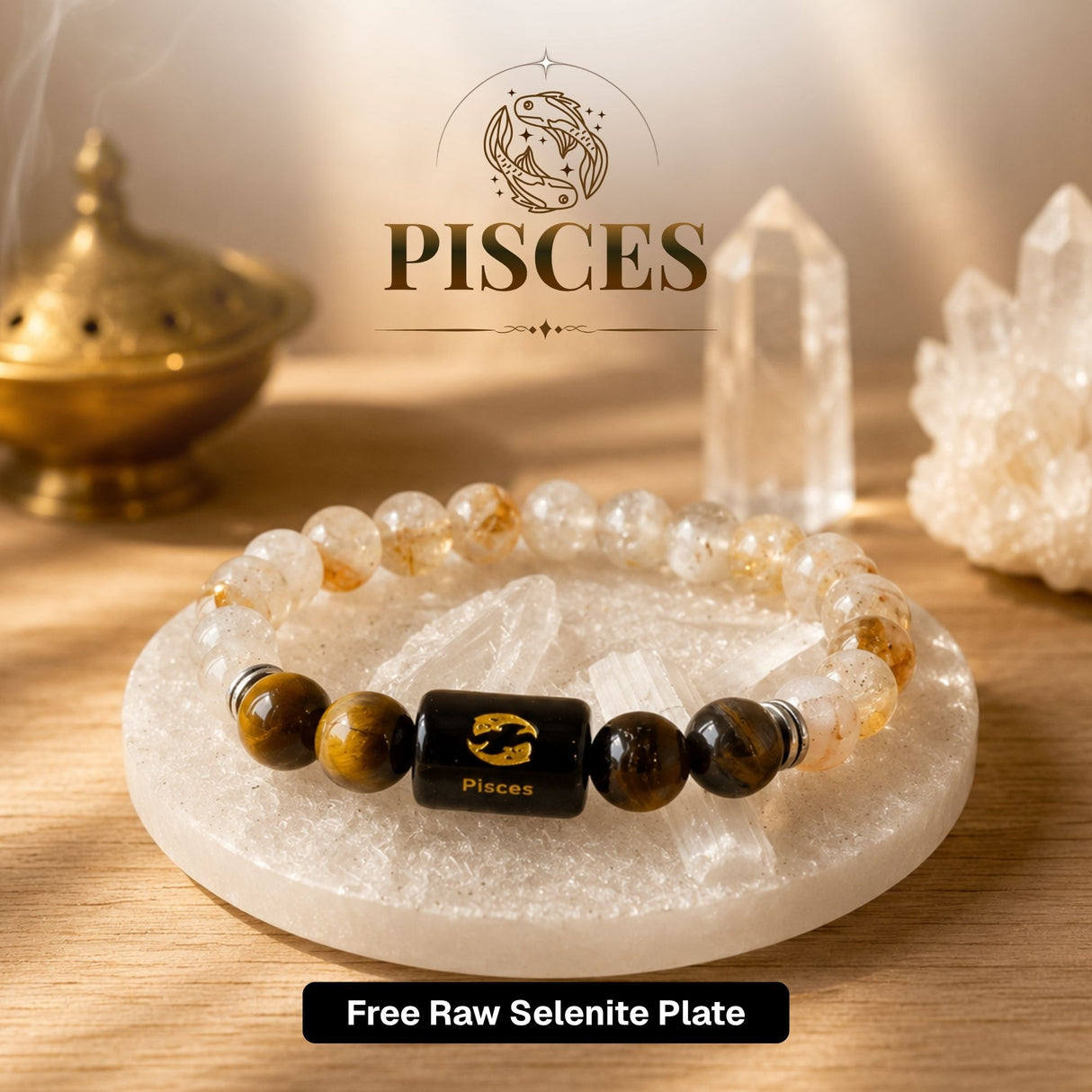 Citrine & Tiger Eye Zodiac Band for Pisces (मीन राशि)