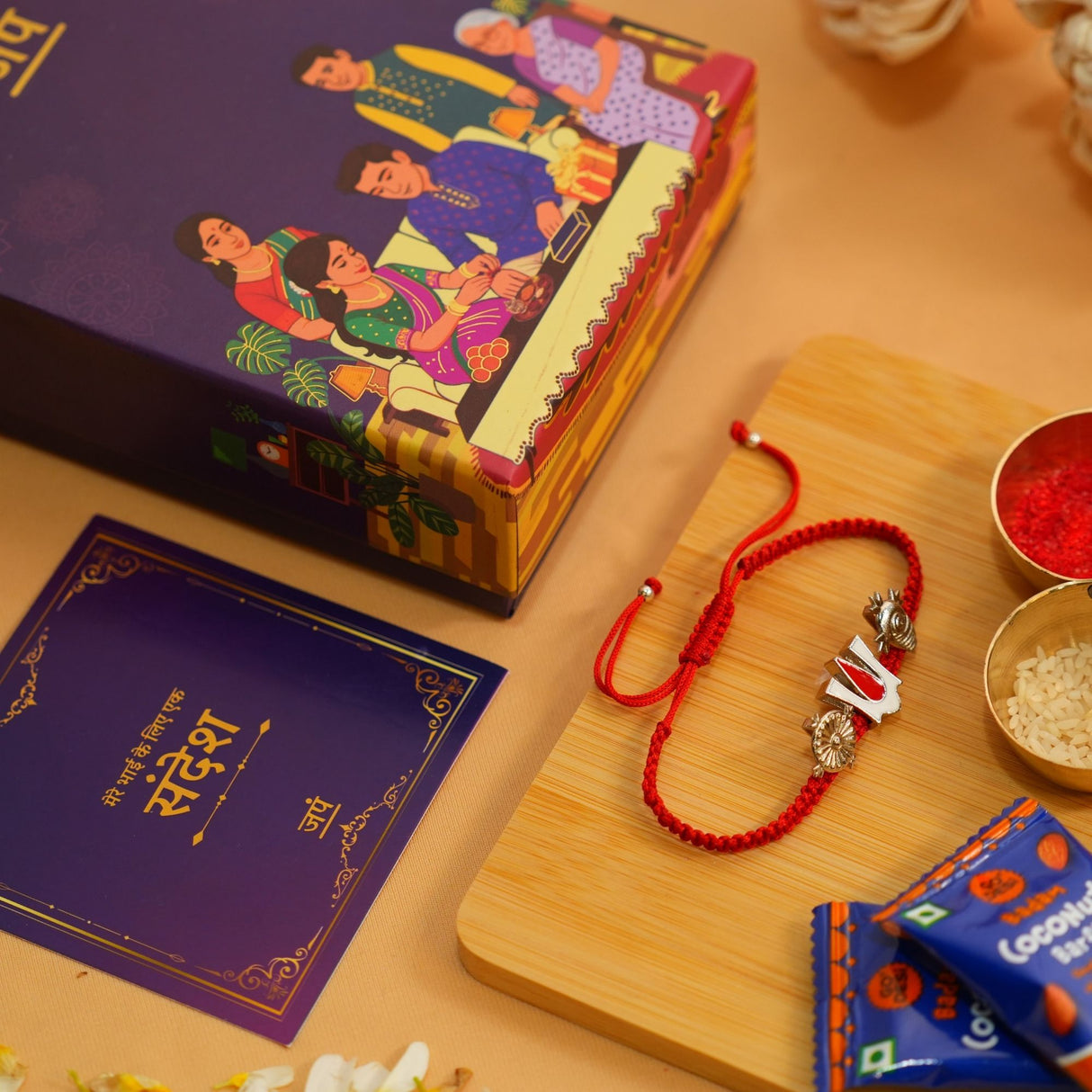 Shankh Tilak Chakra Meenakari Rakhi Box