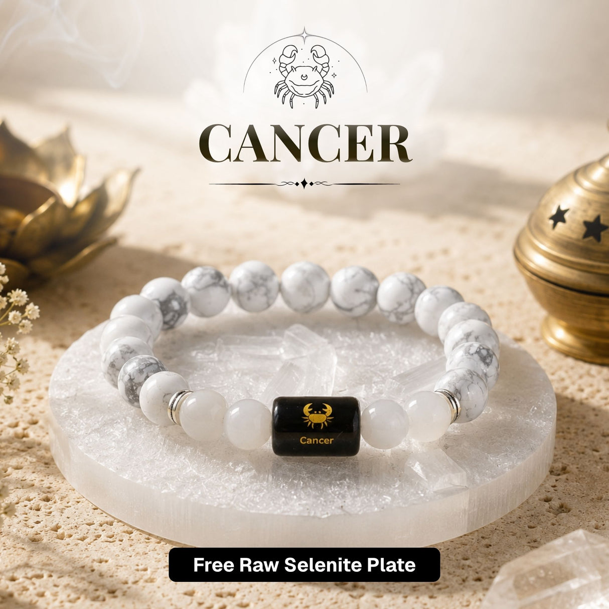 Howlite & Milky Quartz Zodiac Band for Cancer (कर्क राशि)