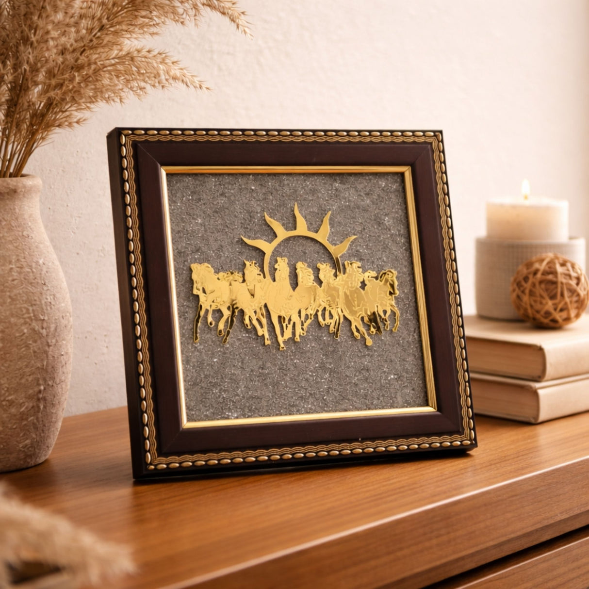 7 Horses Pyrite Frame for Vaastu