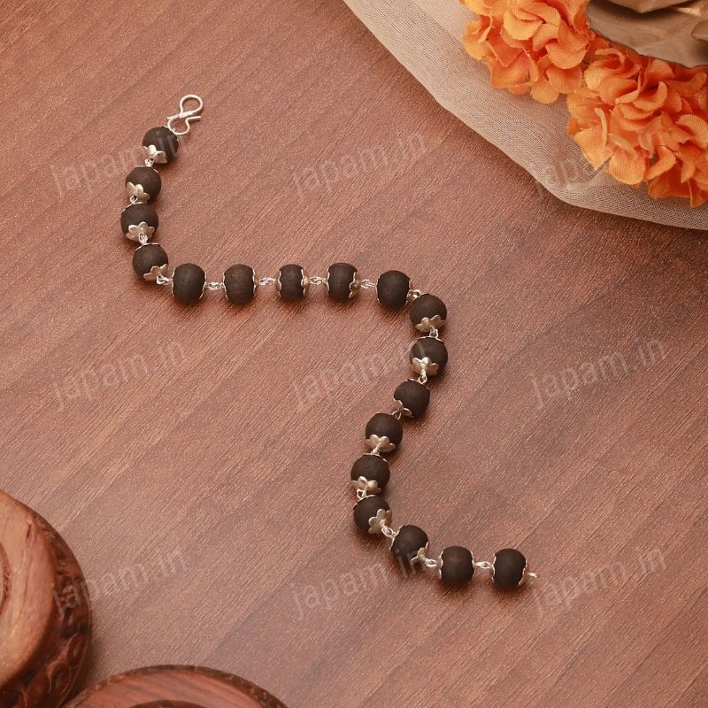 Silver Plated Karungali Beads Bracelet - For Men
