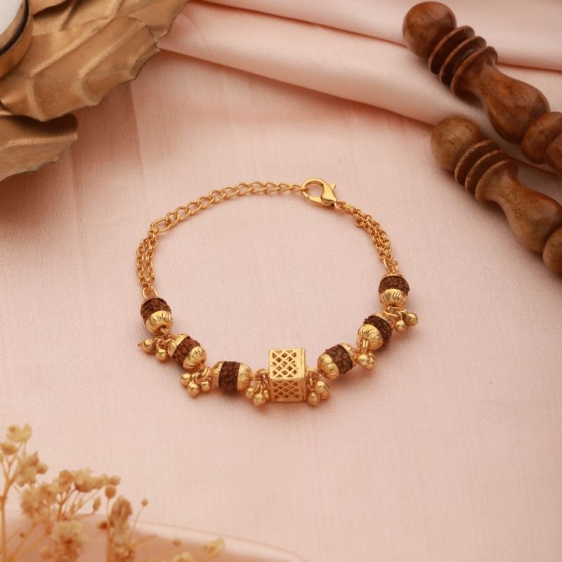 Gold Plated Cubio Rudraksha Bracelet For Women