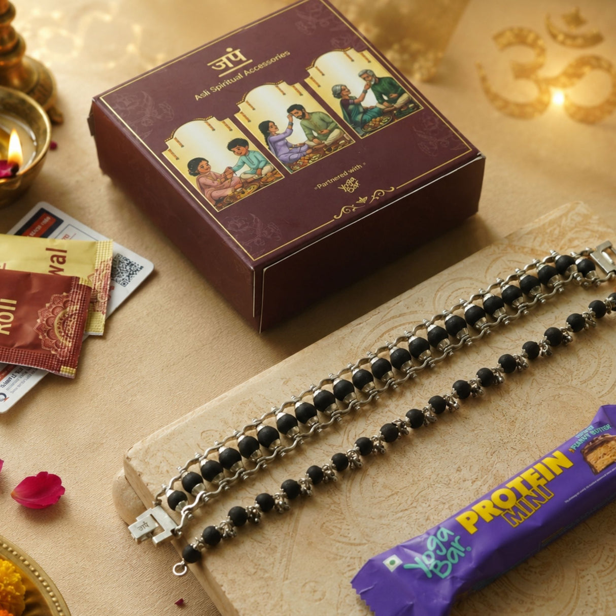 Silver Plated Modern + Elemental Karungali Rakhi Box for Bhaiya & Bhabhi