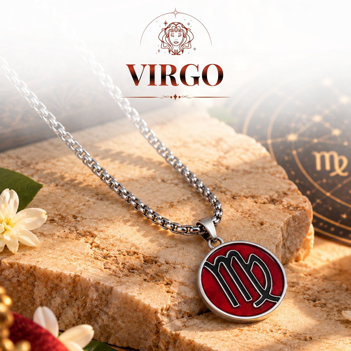 Virgo Zodiac Pendant with Carnelian Stone