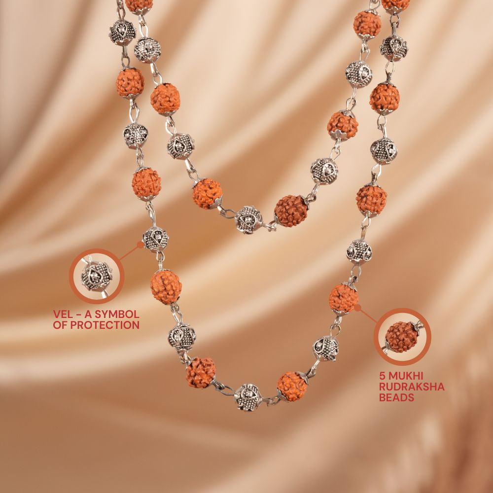 Silver Plated Rudraksha Vel Mala