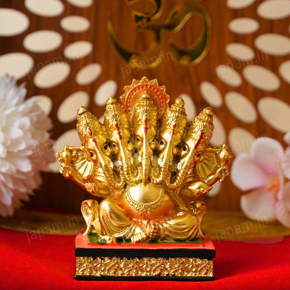 Gold Plated Panchamukhi Ganesh Ji Idol