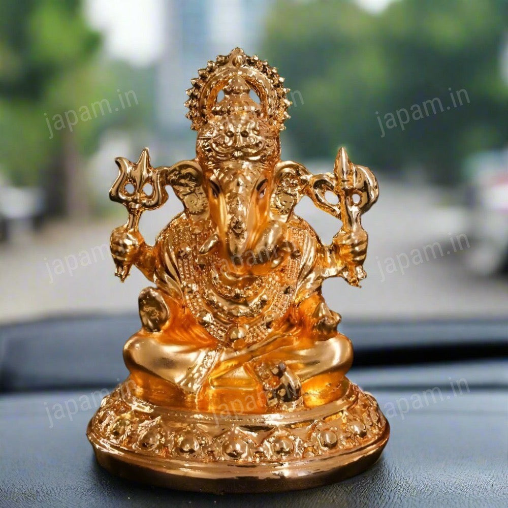 24K Gold Plated Shimmering Ganesh Ji - for Car Dashboard