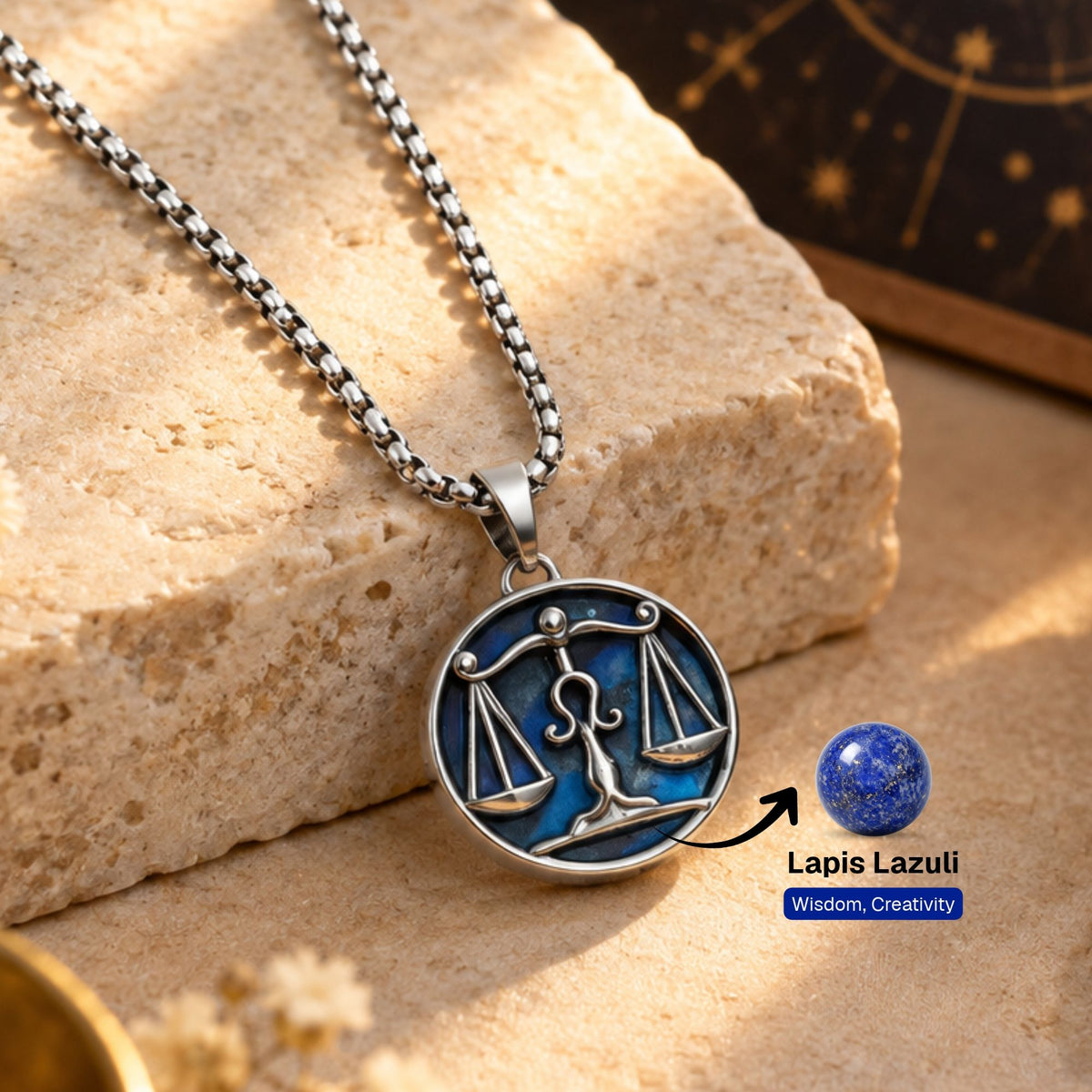 Libra Zodiac Pendant with Lapis Lazuli Stone
