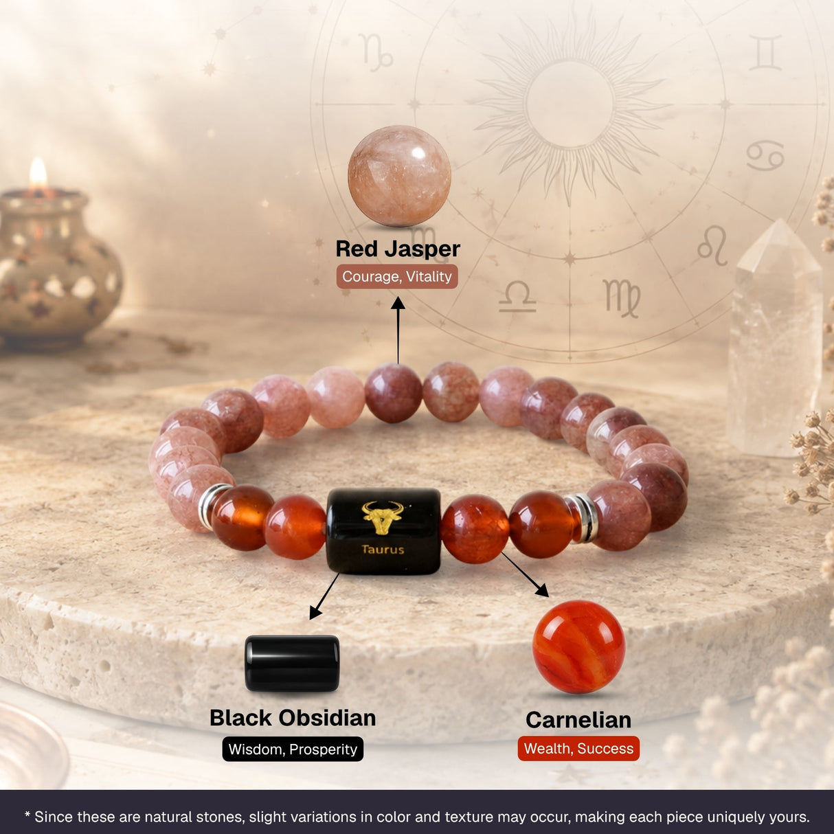 Sunstone & Carnelian Zodiac Band for Taurus (वृषभ राशि)
