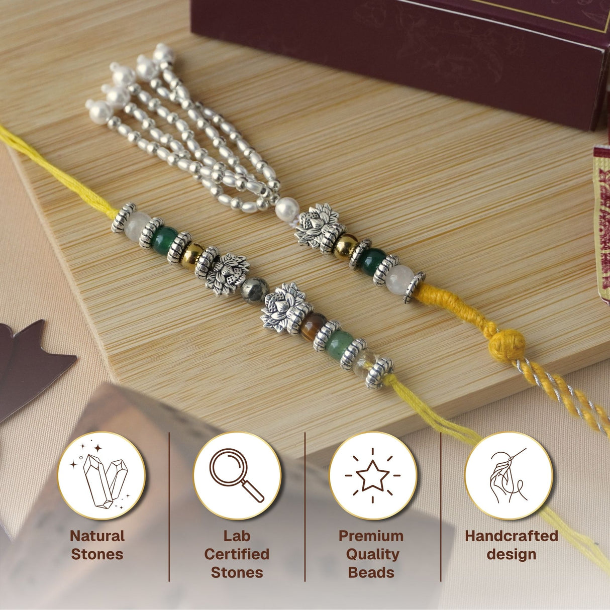 Lotus Dhanlabh Crystal Rakhi with Looomba
