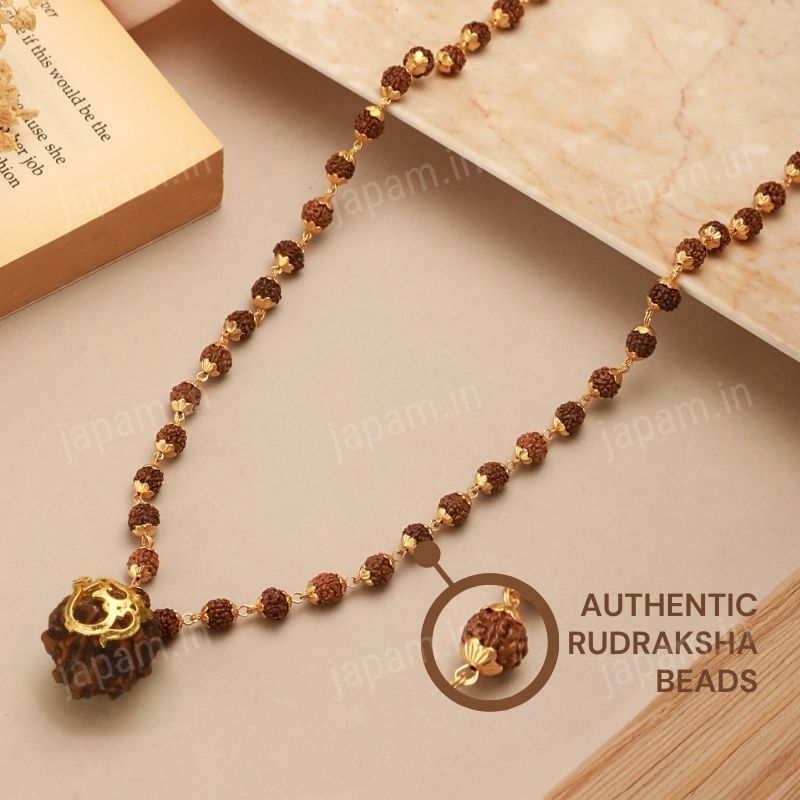 Gold Plated Shree Om Rudraksha Mala