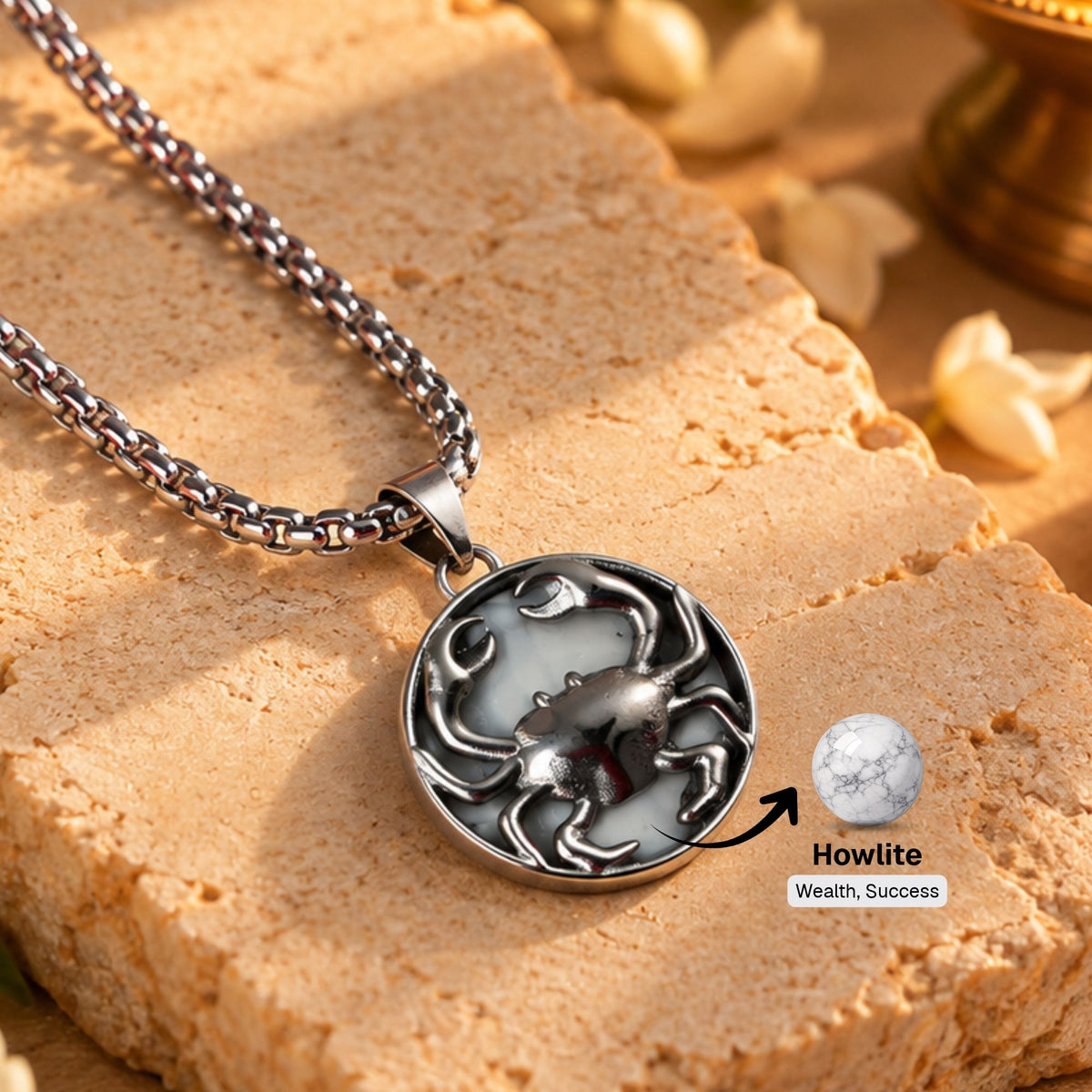 Cancer Zodiac Pendant with Howlite Stone