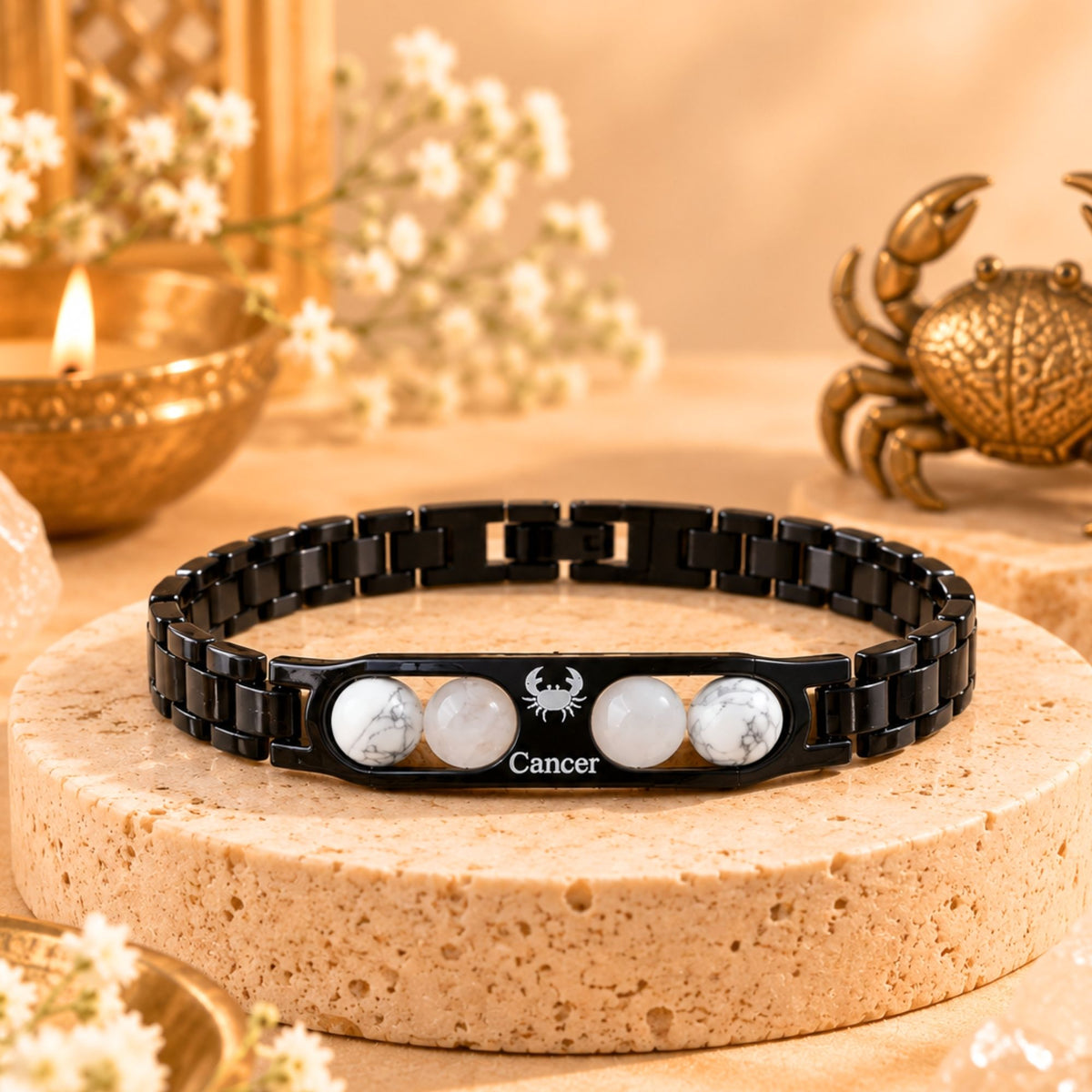Cancer Zodiac Sign Metal Bracelet + Free Selenite Plate