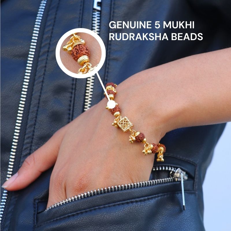 Gold Plated Cubio Rudraksha Bracelet For Women