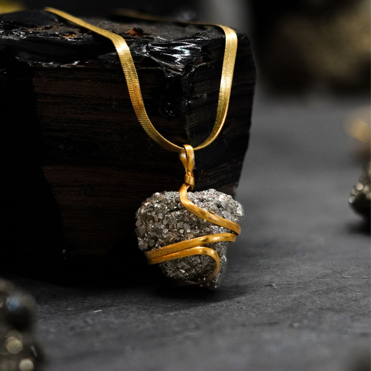 Gold Plated Raw Pyrite Stone Pendant