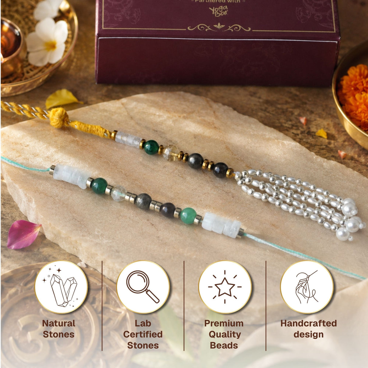 Minimal Dhanlabh Crystal Rakhi with Loomba