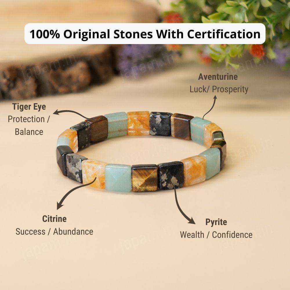 Money Magnet Cubical Band with Pyrite, Tiger Eye, Citrine & Aventurine Beads