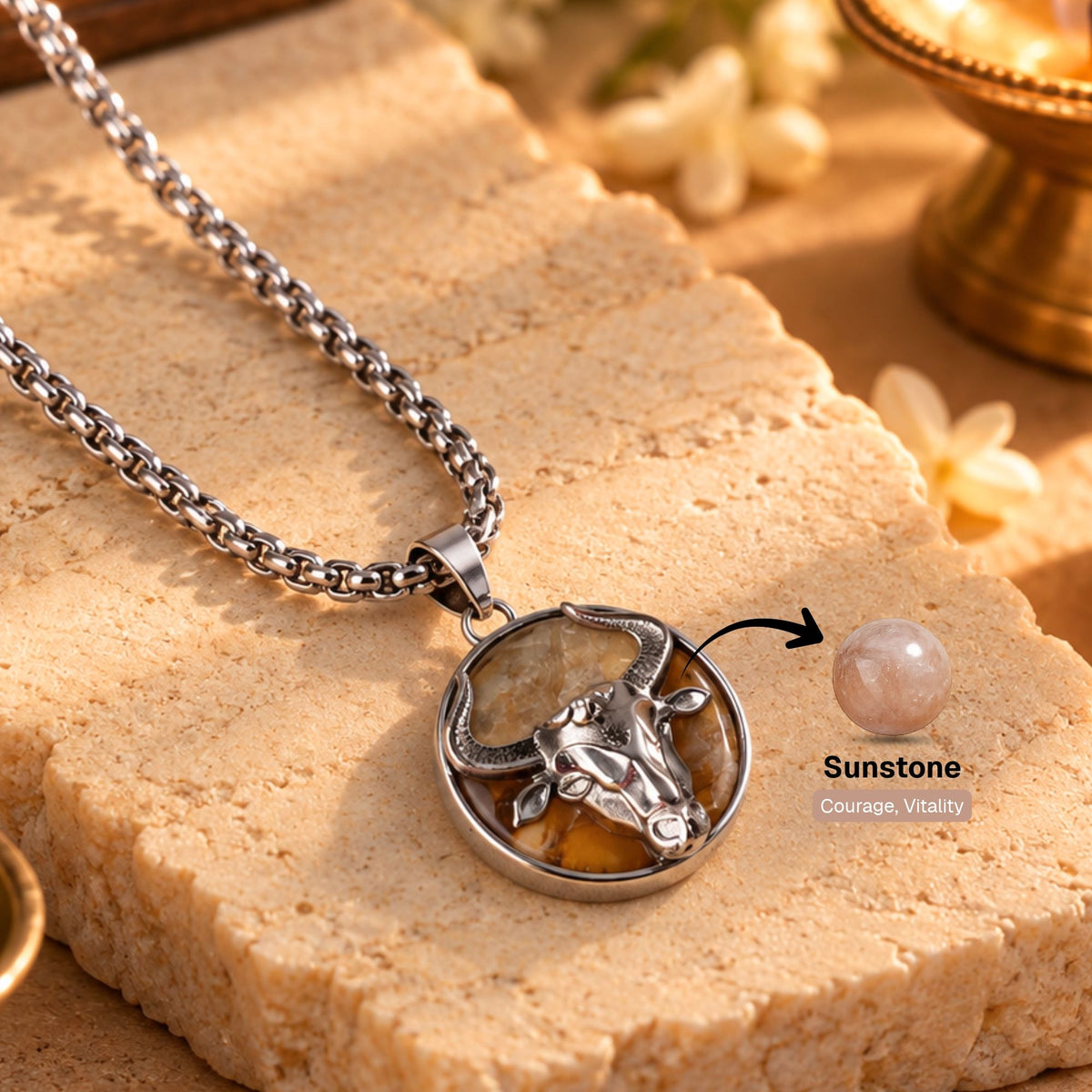 Tauras Zodiac Pendant with Sunstone