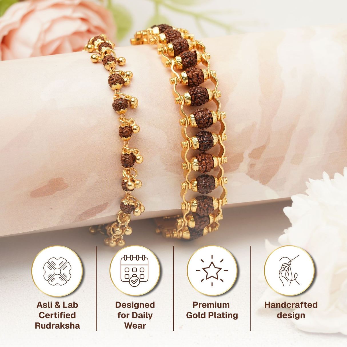 Gold Plated Modern + Elemental Rudraksha Rakhi Box for Bhaiya & Bhabhi
