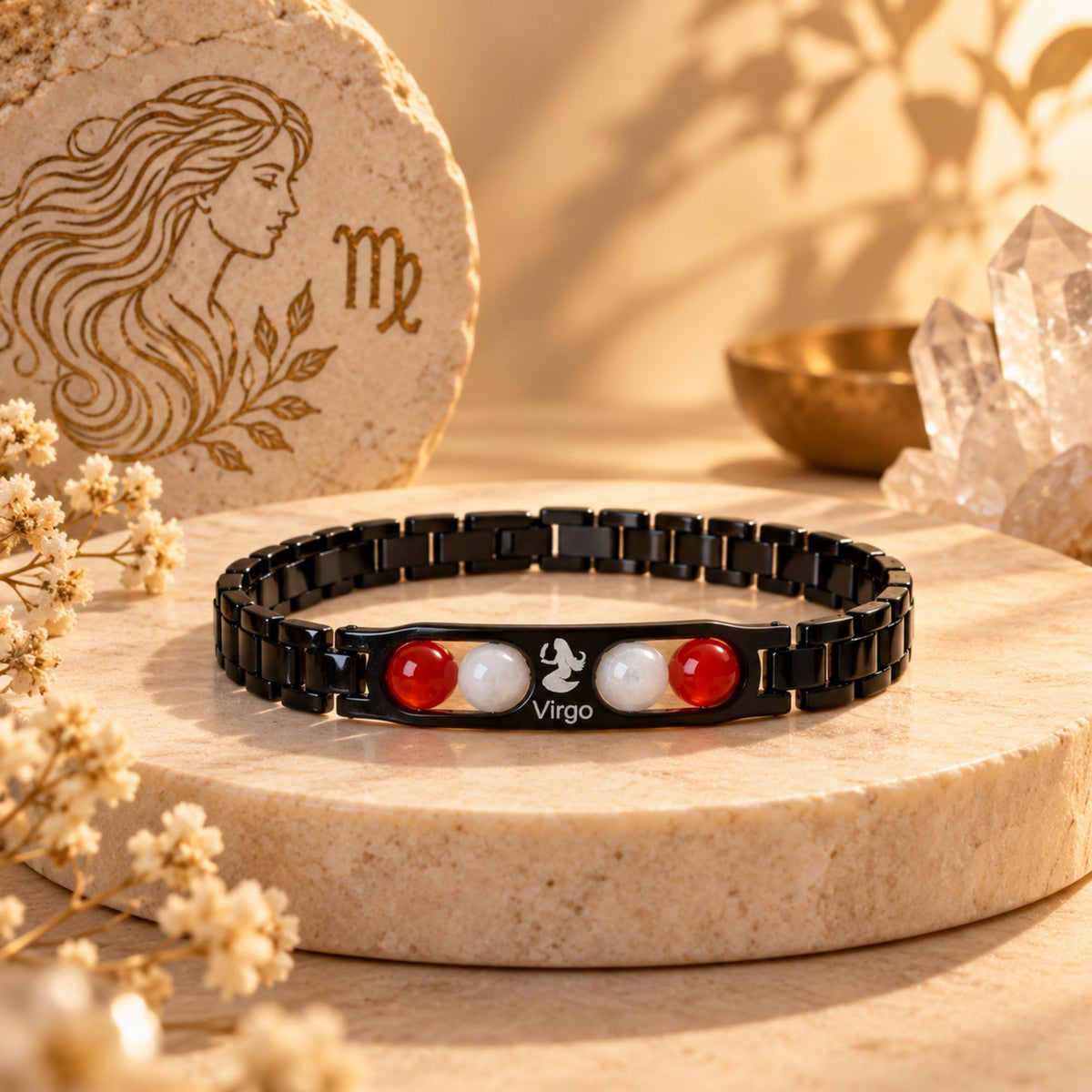 Virgo Zodiac Sign Metal Bracelet + Free Selenite Plate