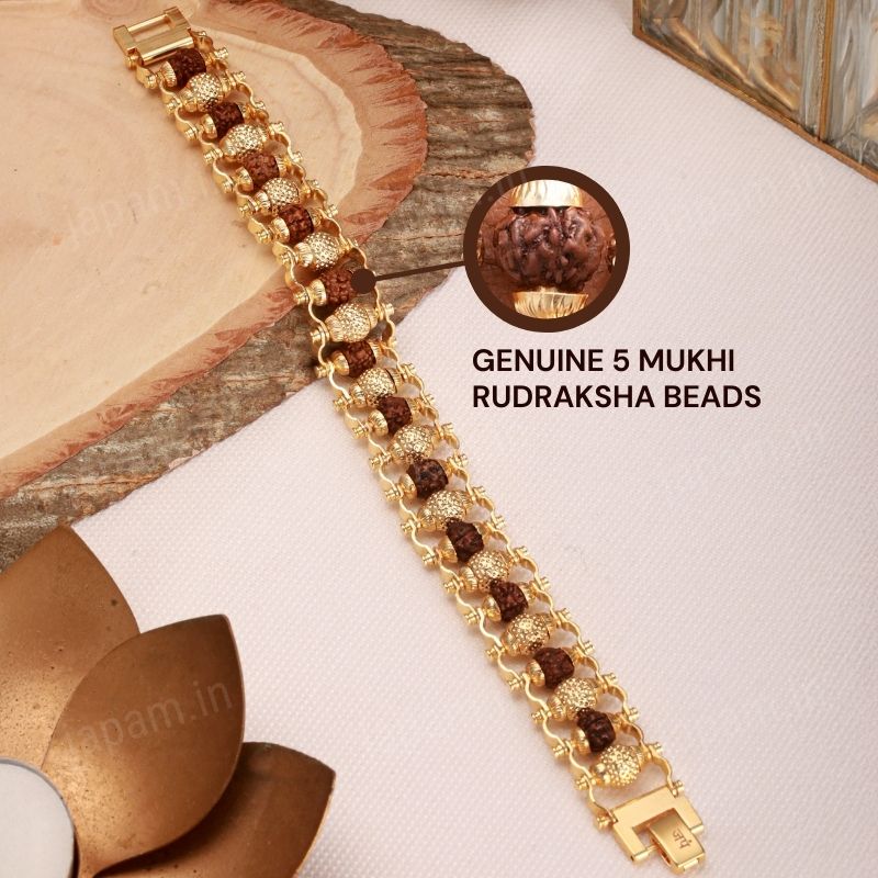 Gold Plated Golden Beads Modern Rudraksha Bracelet