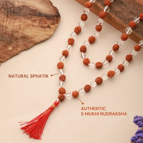 Sphatik and Rudraksha Mala - 108+1 Beads