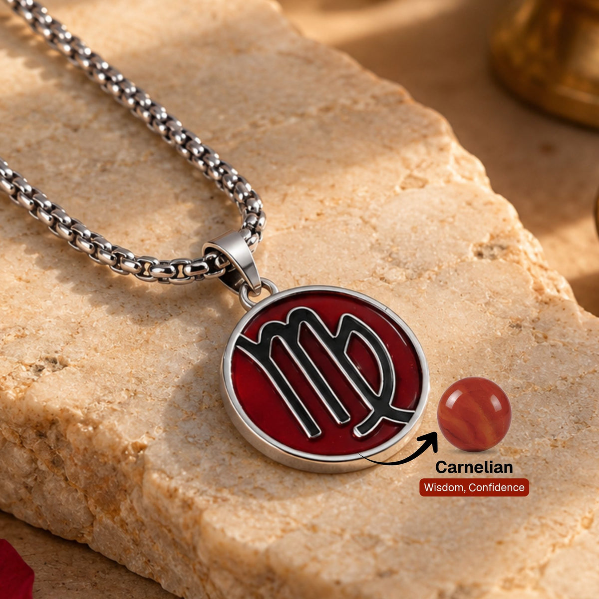 Virgo Zodiac Pendant with Carnelian Stone