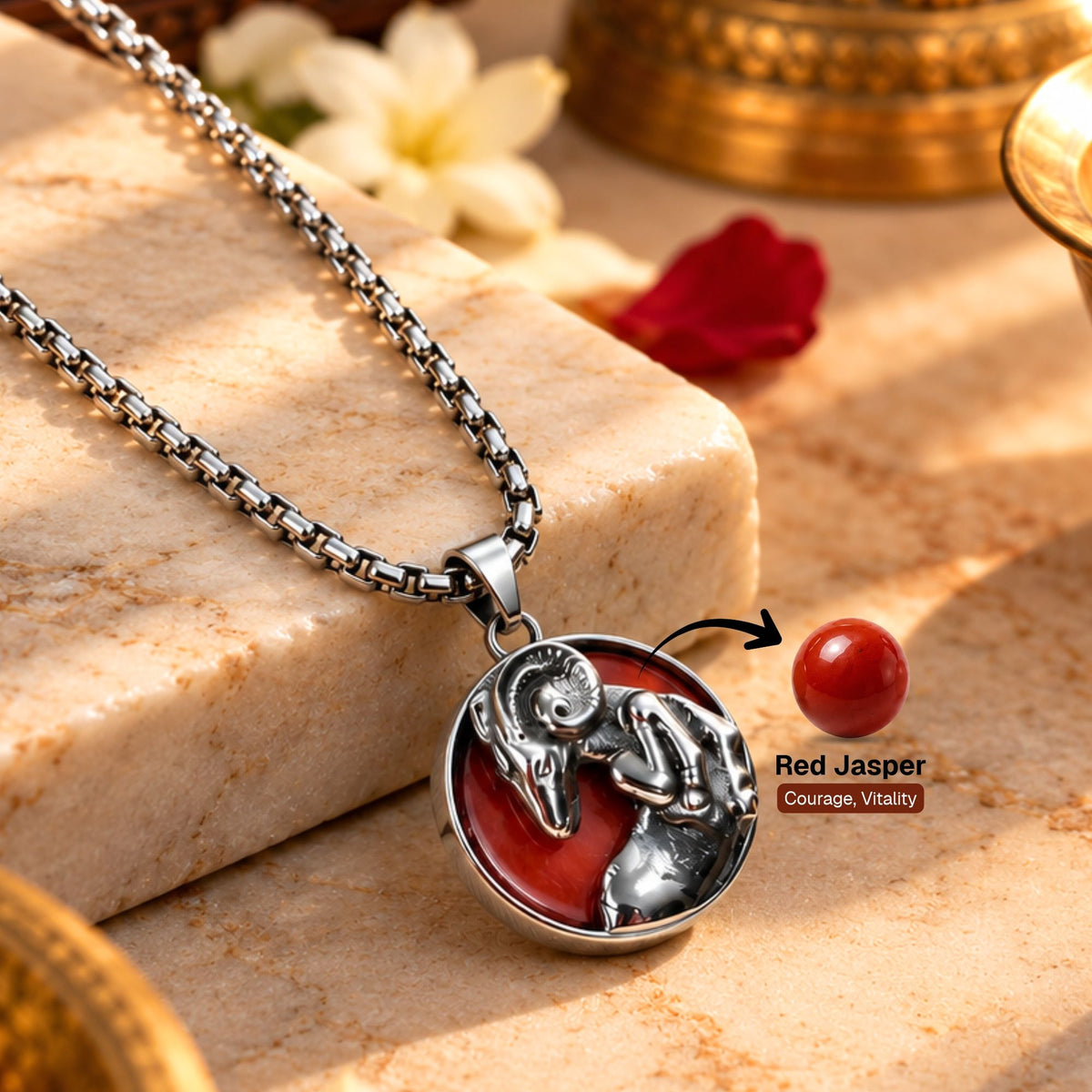 Aries Zodiac Pendant with Red Jasper Stone
