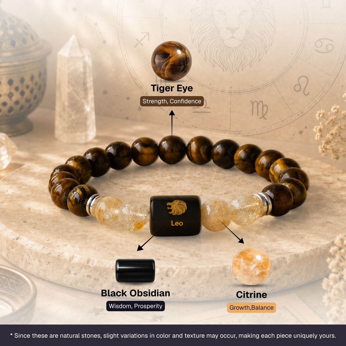 Tiger Eye & Citrine Zodiac Band for Leo (सिंह राशि)