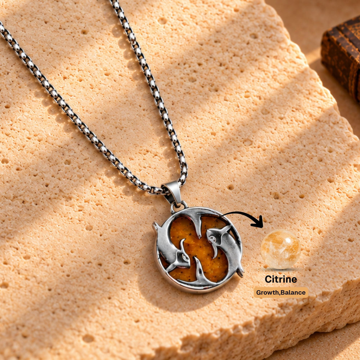 Pisces Zodiac Pendant with Citrine Stone