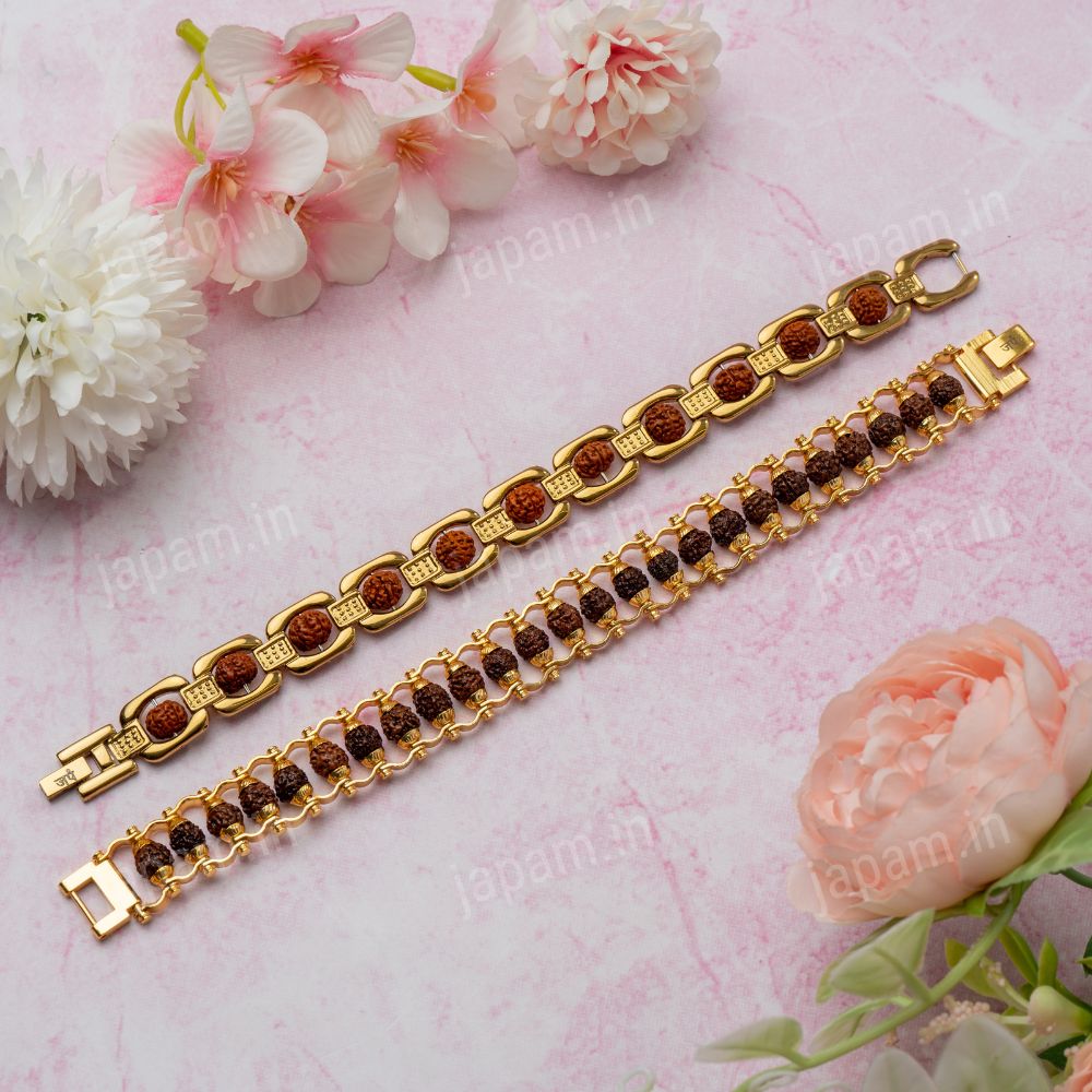 Gold Plated Modern + Essential Rudraksha Bracelet Combo