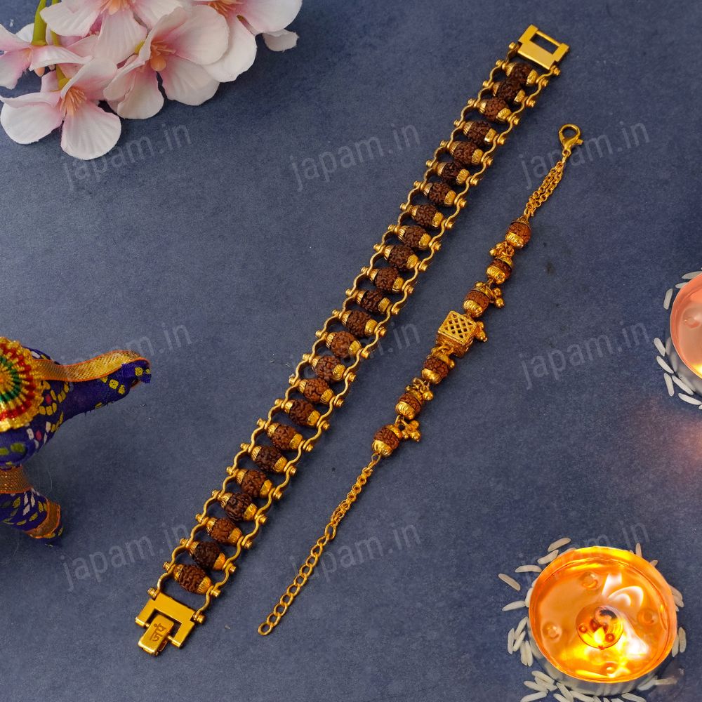 Gold Plated Modern + Cubio Rudraksha Bracelet Combo