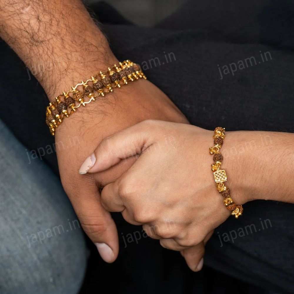 Gold Plated Modern + Cubio Rudraksha Bracelet Combo
