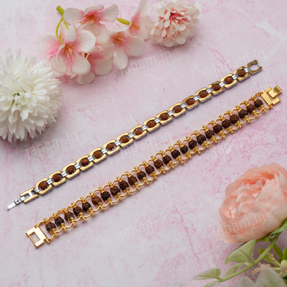 Gold Plated Modern + Duotone Rudraksha Bracelet Combo