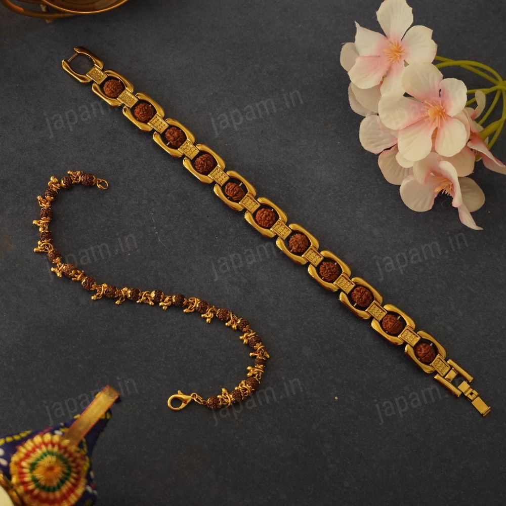Gold Plated Essential+ Elemental Rudraksha Bracelet Combo