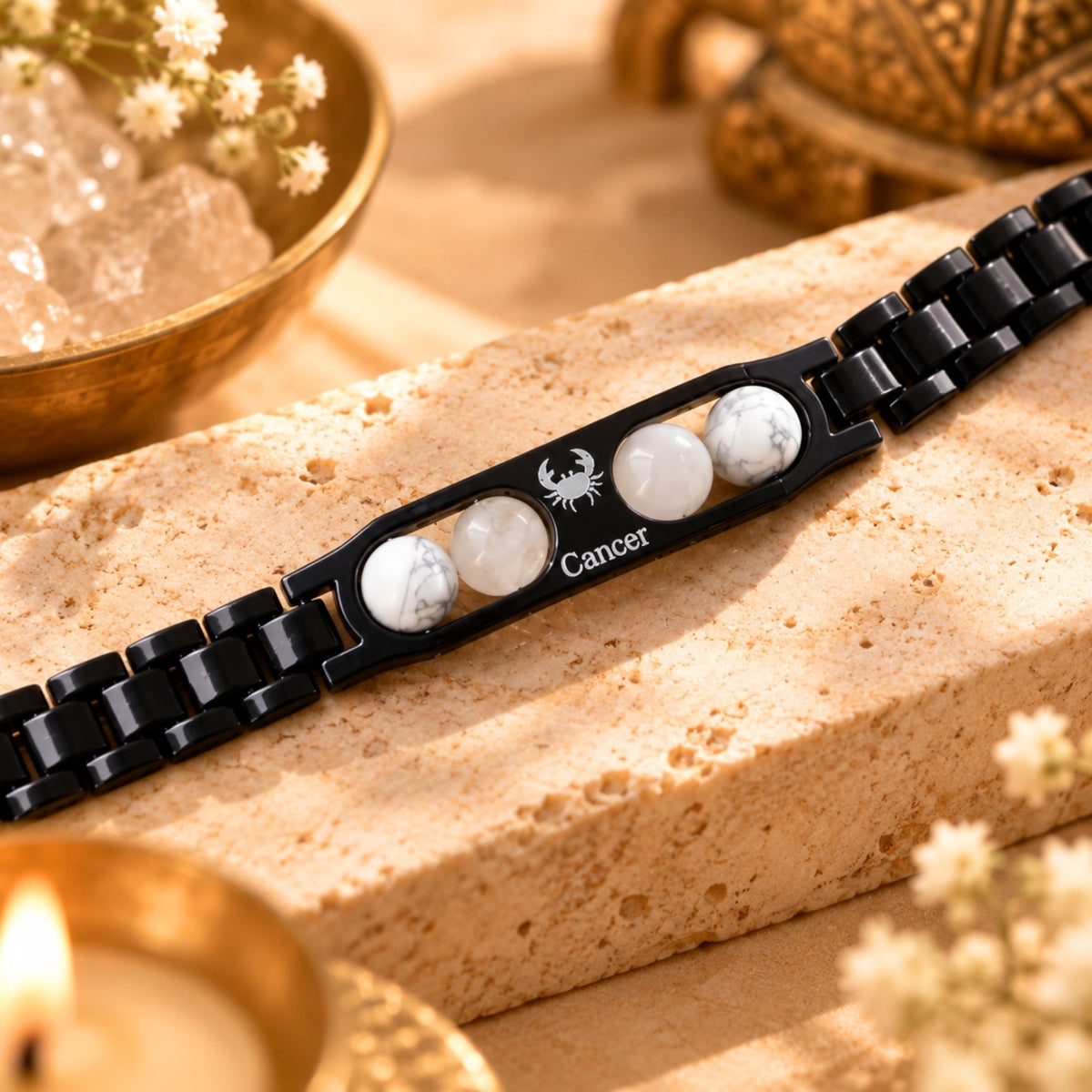 Cancer Zodiac Sign Metal Bracelet + Free Selenite Plate