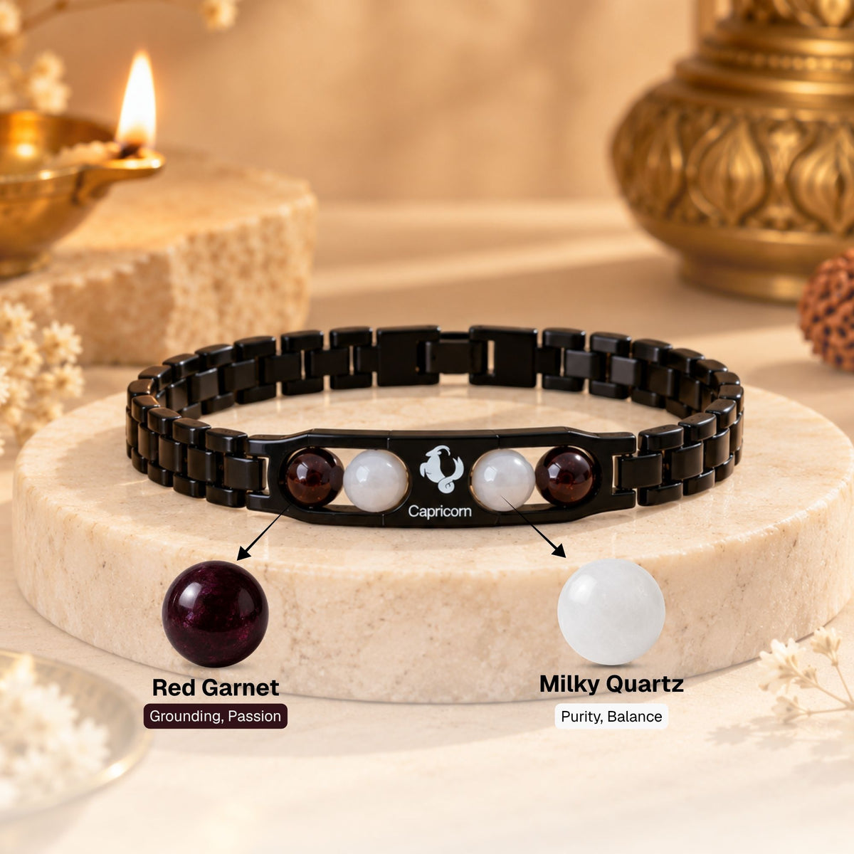 Capricorn Zodiac Sign Metal Bracelet + Free Selenite Plate