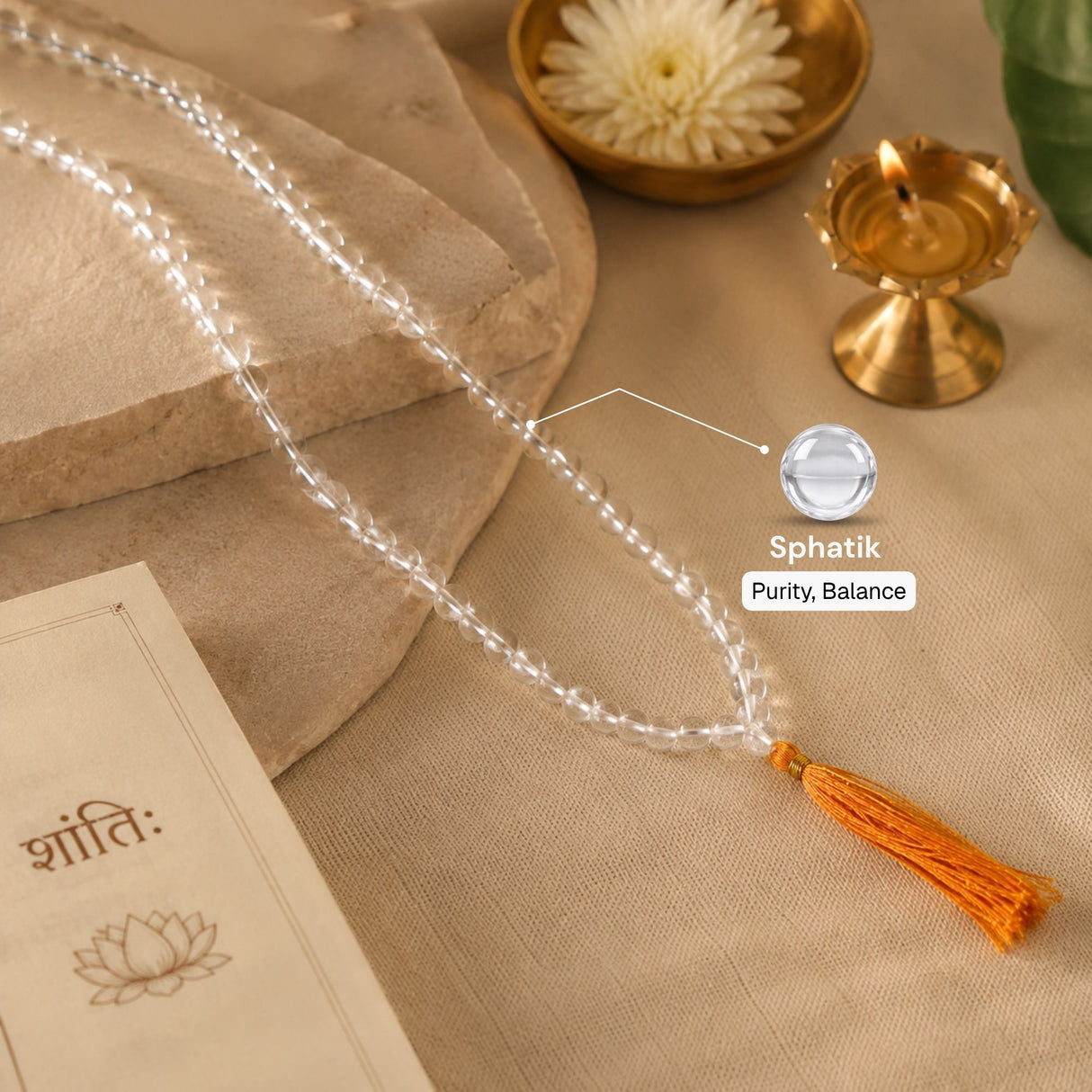 Natural Sphatik Mala - 108+1 Beads