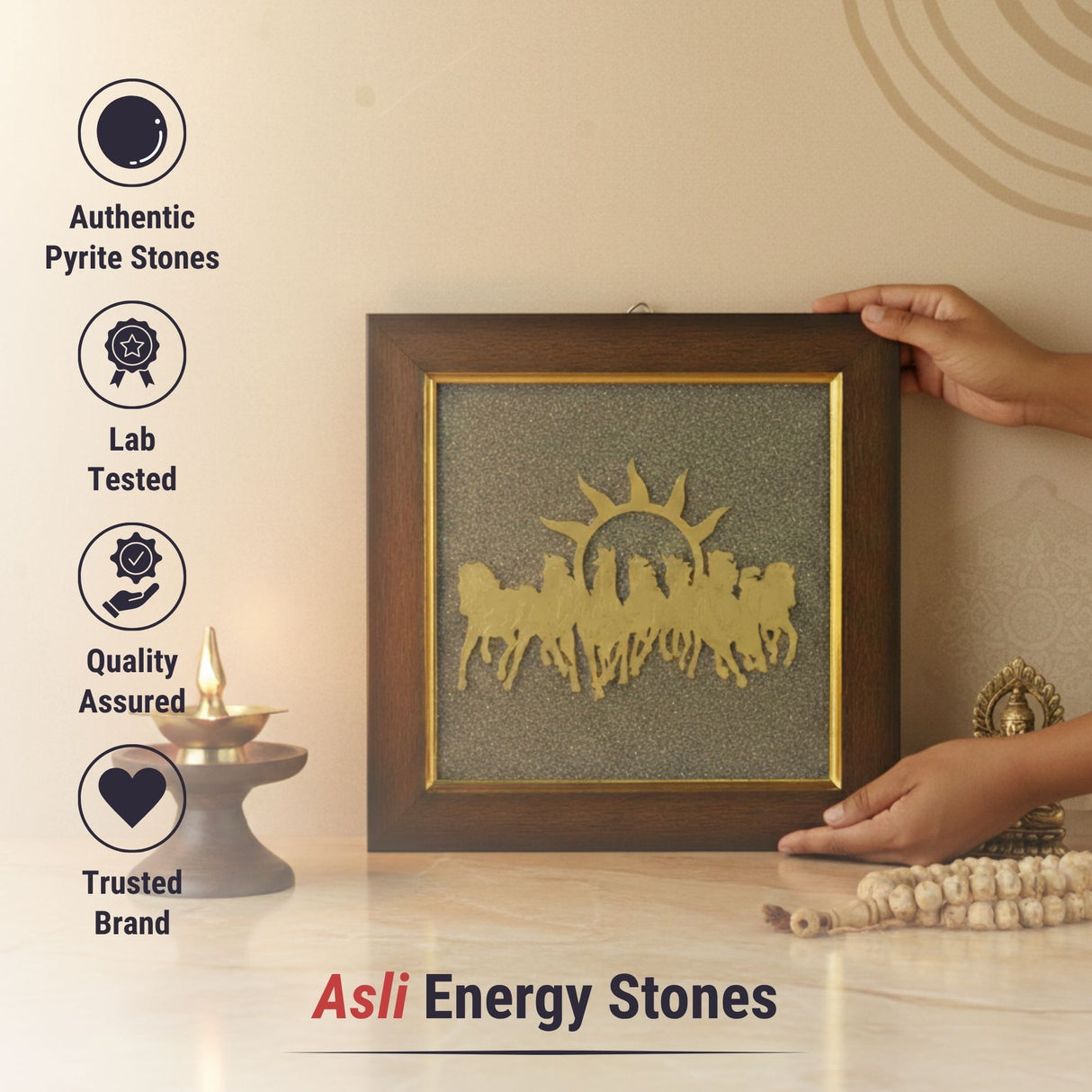 7 Horses Pyrite Frame for Vaastu