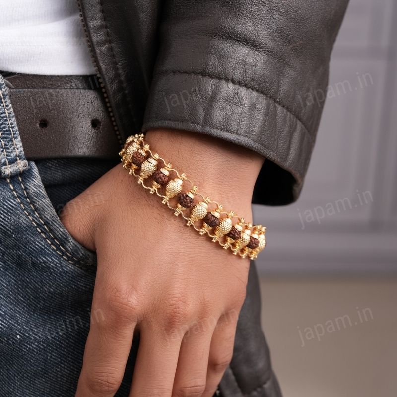 Gold Plated Golden Beads Modern Rudraksha Bracelet