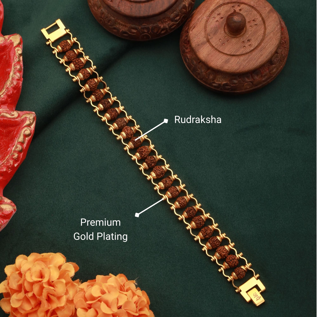 Gold Plated Modern Rudraksha Rakhi Box