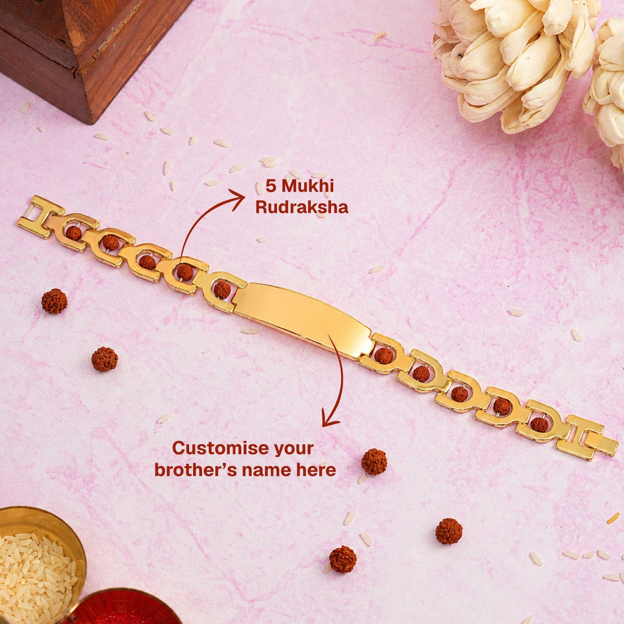 Customized Rudraksha Rakhi Hamper with Name Engraving