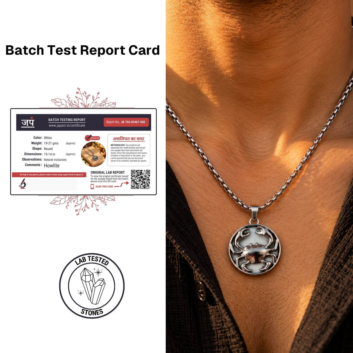 Cancer Zodiac Pendant with Howlite Stone